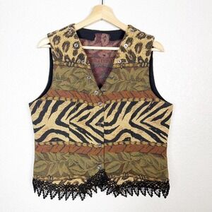 Vintage Women's Size Medium 80s-90s Animal Safari Artsy Print Tapestry Vest